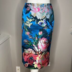 Dries Van Noten Sz 34 Floral Fully Lined Poly Silk Cotton Pencil Skirt
